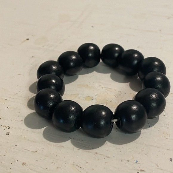 8” 13 large round black beaded adjustable stretch bangle bracelet - Picture 5 of 11